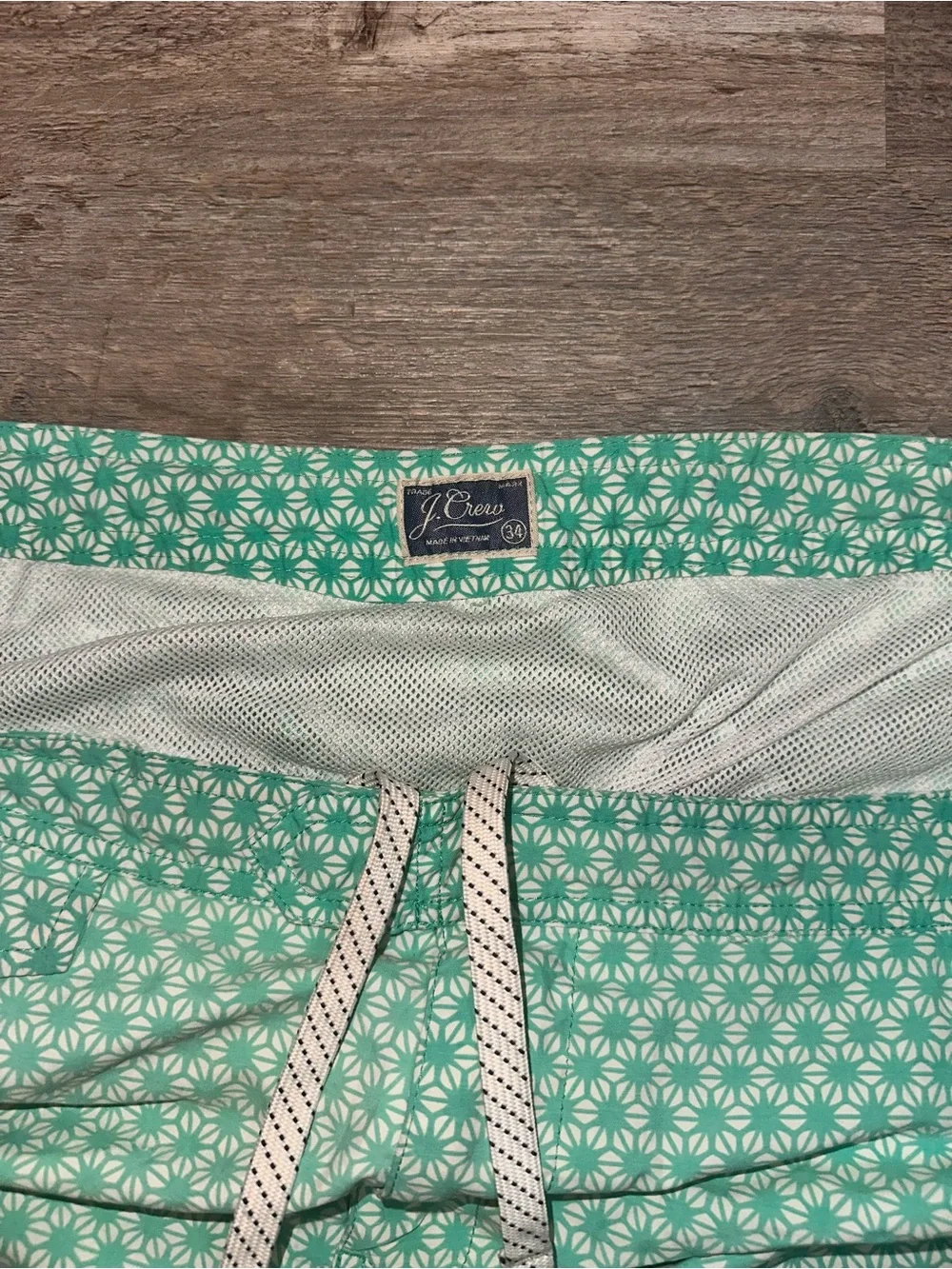 J. Crew Mint Green Patterned Swim Shorts